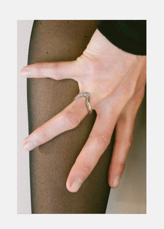 1.50ct Pear Floating Diamond Curved Band Unique Engagement Ring With Wedding Pave Band