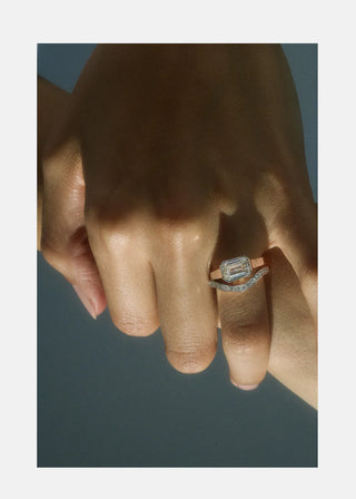 2.50ct Emerald East West Diamond Bezel Solitaire Engagement Ring With Wedding Band