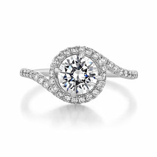 1.0CT Round Cut 4 Prong Halo Moissanite Solitaire Engagement Ring