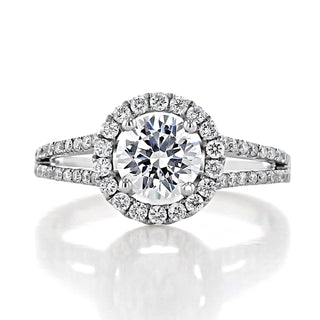 1.0ct Round Cut Halo Split Shank Moissanite Engagement Ring