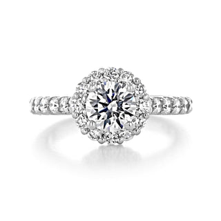 1.0ct Round Cut Floral Halo 4 Prong Moissanite Solitaire Engagement Ring