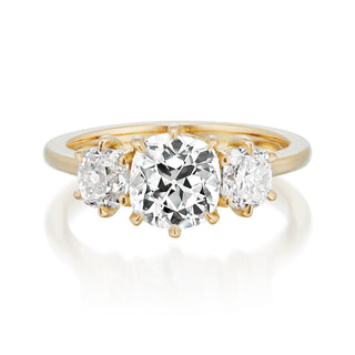 1.50ct moissanite three stone ring,cushion old mine cut engagement ring,three stone engagement ring, rose cut ring