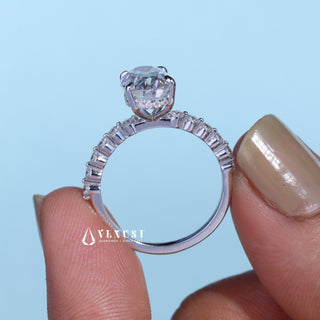 2.0CT Oval Cut Moissanite Diamond Hidden Halo Pave Engagement Ring