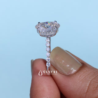 2.0CT Oval Cut Moissanite Diamond Hidden Halo Pave Engagement Ring