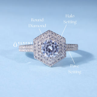 1.0CT Round Moissanite Diamond Halo Pave Engagement Ring