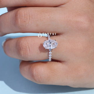 2.0CT Oval Cut Moissanite Diamond Hidden Halo Pave Engagement Ring