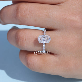 2.0CT Oval Cut Moissanite Diamond Hidden Halo Pave Engagement Ring