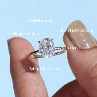 1.0CT Oval Cut Moissanite Diamond Hidden Halo Solitaire Engagement Ring