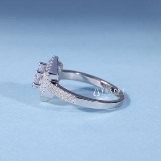 1.0CT Round Moissanite Diamond Halo Pave Engagement Ring