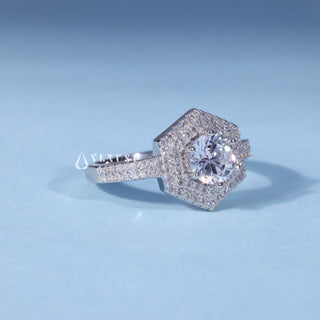 1.0CT Round Moissanite Diamond Halo Pave Engagement Ring