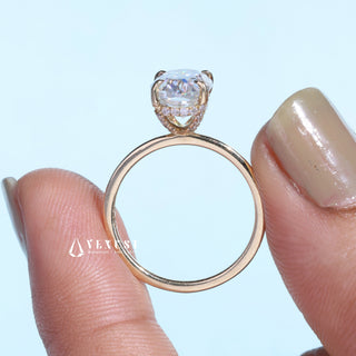 1.0CT Oval Cut Moissanite Diamond Hidden Halo Solitaire Engagement Ring
