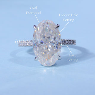 6.0CT Oval Cut Moissanite Diamond Hidden Halo Pave Engagement Ring