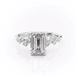 2.10 CT Emerald Cut Cluster Moissanite Engagement Ring