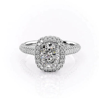 2.0CT Elongated Cushion Cut Halo Triple Pave Moissanite Engagement Ring