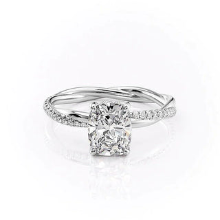 2.0CT Elongated Cushion Cut Solitaire Twisted Pave Moissanite Engagement Ring