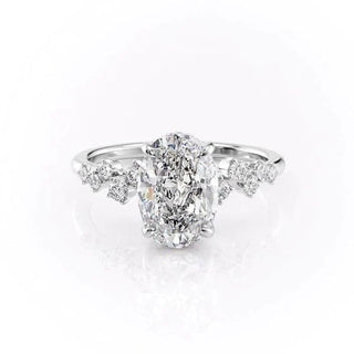 2.10 Oval Cut Cluster Style Moissanite Engagement Ring