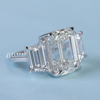 3.0CT Emerald Cut Moissanite Diamond Three Stone Engagement Rings