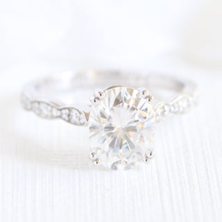 2.0CT Oval Cut Solitaire Moissanite Halo Bridal Engagement Ring Set