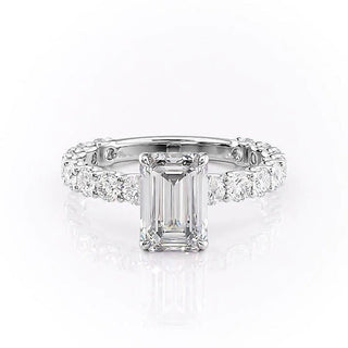 2.30 CT Emerald Cut Pave Setting Moissanite Engagement Ring