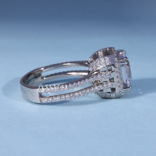 2.0CT Asscher Moissanite Diamond Halo Cathedral Pave Engagement Ring