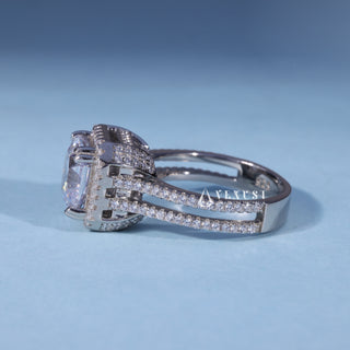 2.0CT Asscher Moissanite Diamond Halo Cathedral Pave Engagement Ring