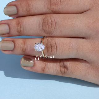 1.0CT Oval Cut Moissanite Diamond Hidden Halo Solitaire Engagement Ring