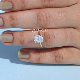 1.0CT Oval Cut Moissanite Diamond Hidden Halo Solitaire Engagement Ring