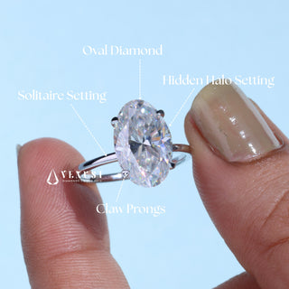 5.0CT Oval Cut Moissanite Diamond Hidden Halo Solitaire Engagement Ring