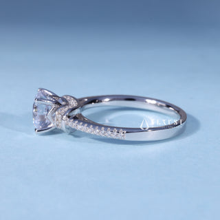 1.0CT Round Moissanite Diamond Halo Cathedral Pave Engagement Ring