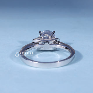 1.0CT Round Moissanite Diamond Halo Cathedral Pave Engagement Ring