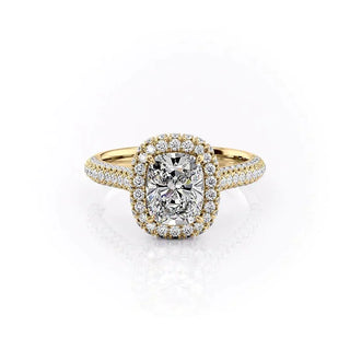 2.0CT Elongated Cushion Cut Halo Triple Pave Moissanite Engagement Ring