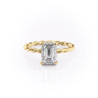 1.91 CT Emerald Cut Hidden Halo Twisted Pave Setting Moissanite Engagement Ring