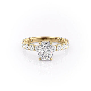 2.0CT Elongated Cushion Cut Hidden Halo Pave Moissanite Engagement Ring