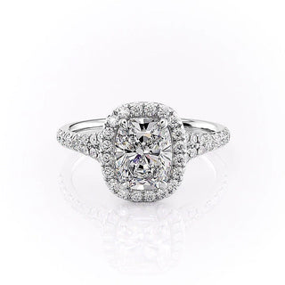 2.0CT Elongated Cushion Cut Halo Split Shank Moissanite Engagement Ring