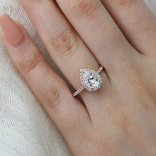 1.50CT Pear Cut Solitaire Moissanite Halo Bridal Engagement Ring Set