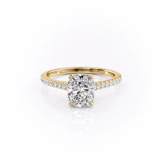 2.0CT Elongated Cushion Cut Hidden Halo Pave Setting Moissanite Engagement Ring