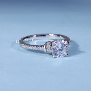 1.0CT Round Moissanite Diamond Halo Cathedral Pave Engagement Ring