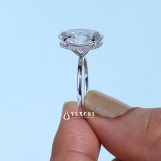5.0CT Oval Cut Moissanite Diamond Hidden Halo Solitaire Engagement Ring