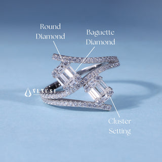 0.70CT Baguette And Round Moissanite Diamond Cluster Engagement Ring