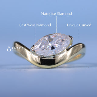1.50CT Marquise Moissanite Diamond Unique Curved East West Engagement Rings