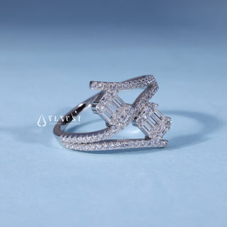 0.70CT Baguette And Round Moissanite Diamond Cluster Engagement Ring