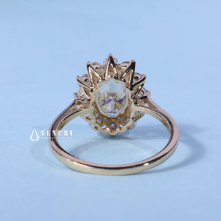 2.0CT Oval Cut Moissanite Diamond Halo Cathedral Engagement Ring