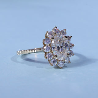 2.0CT Oval Cut Moissanite Diamond Halo Cathedral Engagement Ring