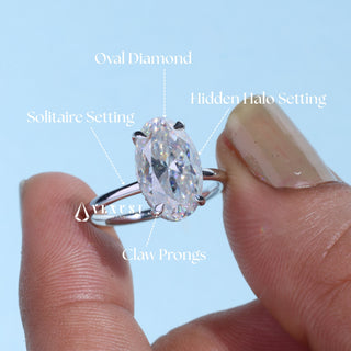 2.0CT Elongated Oval Cut Moissanite Diamond Hidden Halo Solitaire Engagement Ring