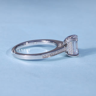 1.0CT Emerald Cut Moissanite Diamond Hidden Halo Pave Engagement Ring