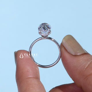 2.0CT Elongated Oval Cut Moissanite Diamond Hidden Halo Solitaire Engagement Ring