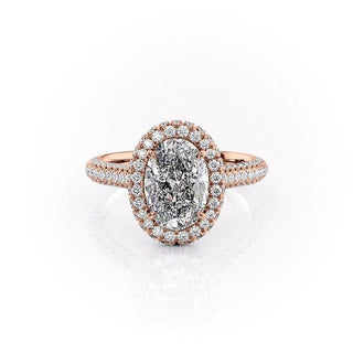 2.10 CT Oval Cut Halo Triple Pave Setting Moissanite Engagement Ring