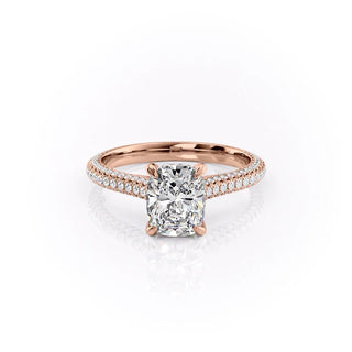 2.0CT Elongated Cushion Cut Hidden Halo Triple Pave Moissanite Engagement Ring