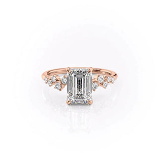 2.10 CT Emerald Cut Cluster Moissanite Engagement Ring