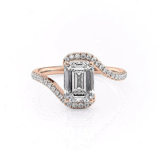 2.10 CT Emerald Cut Solitaire Bypass Setting Moissanite Engagement Ring